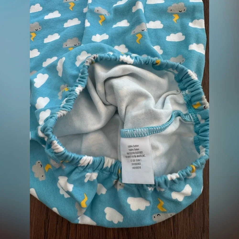 NWT GYMBOREE 6-9M Unisex Blue Cloud & Thunder Pajamas Layette Sleep Sack & Hat